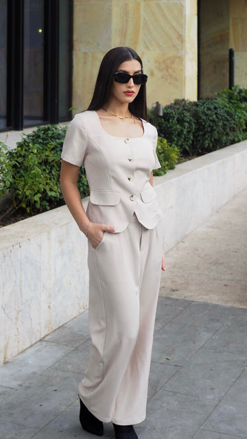ZESICA Two Pieces Blazer Wide Leg Pants Business Casual Outfits Sets